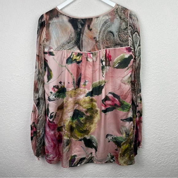 DEBBIE SHUCKAT Silk Lightweight Longsleeve Blouse Bell Sleeve Detail Size 12 - Picture 6 of 12
